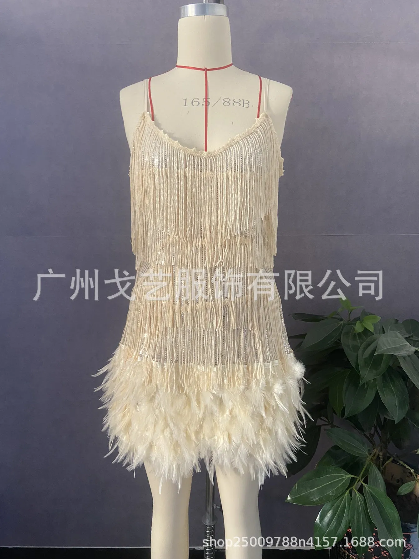 Stylish fringed sequin feather panels dress dress