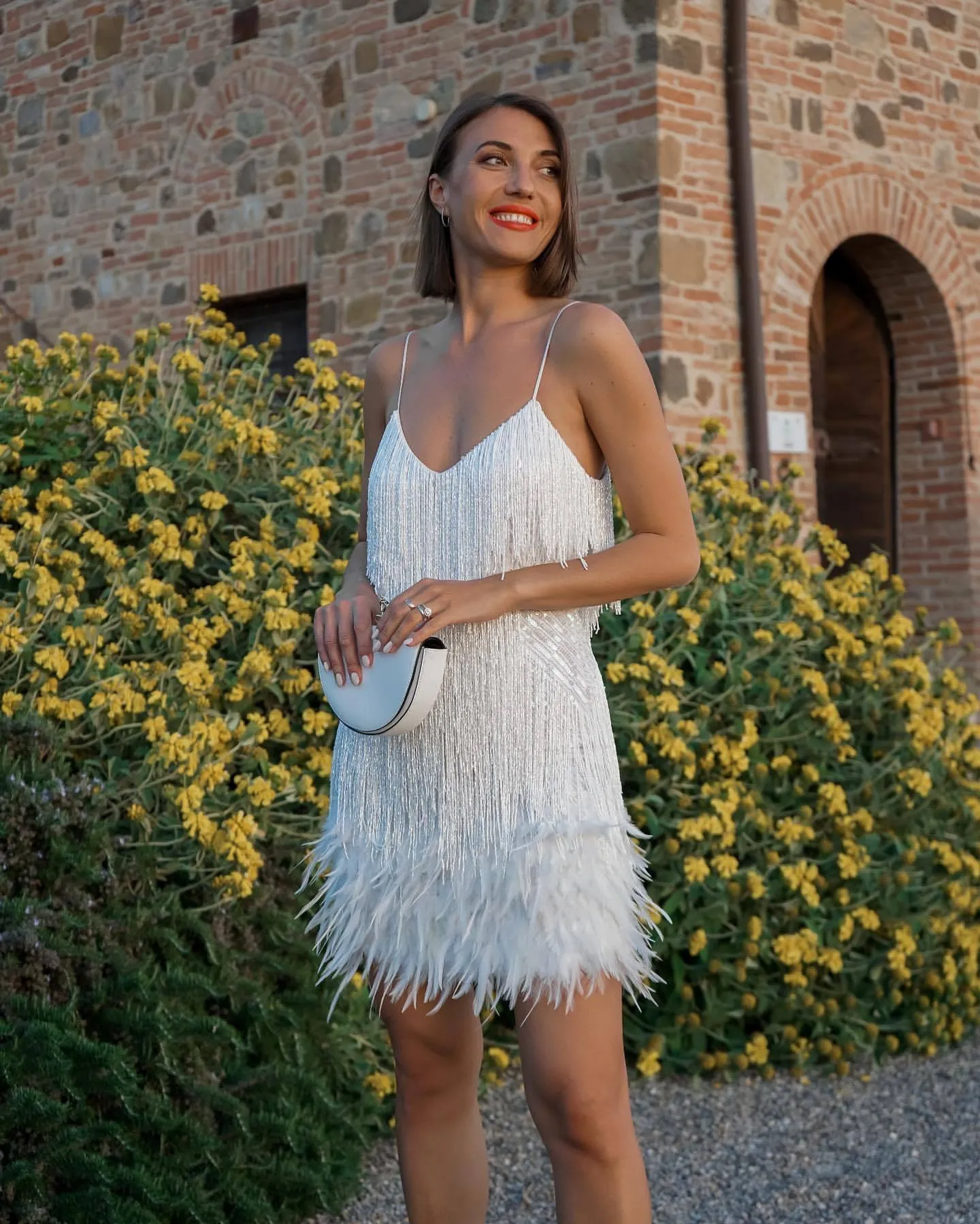 Stylish fringed sequin feather panels dress dress