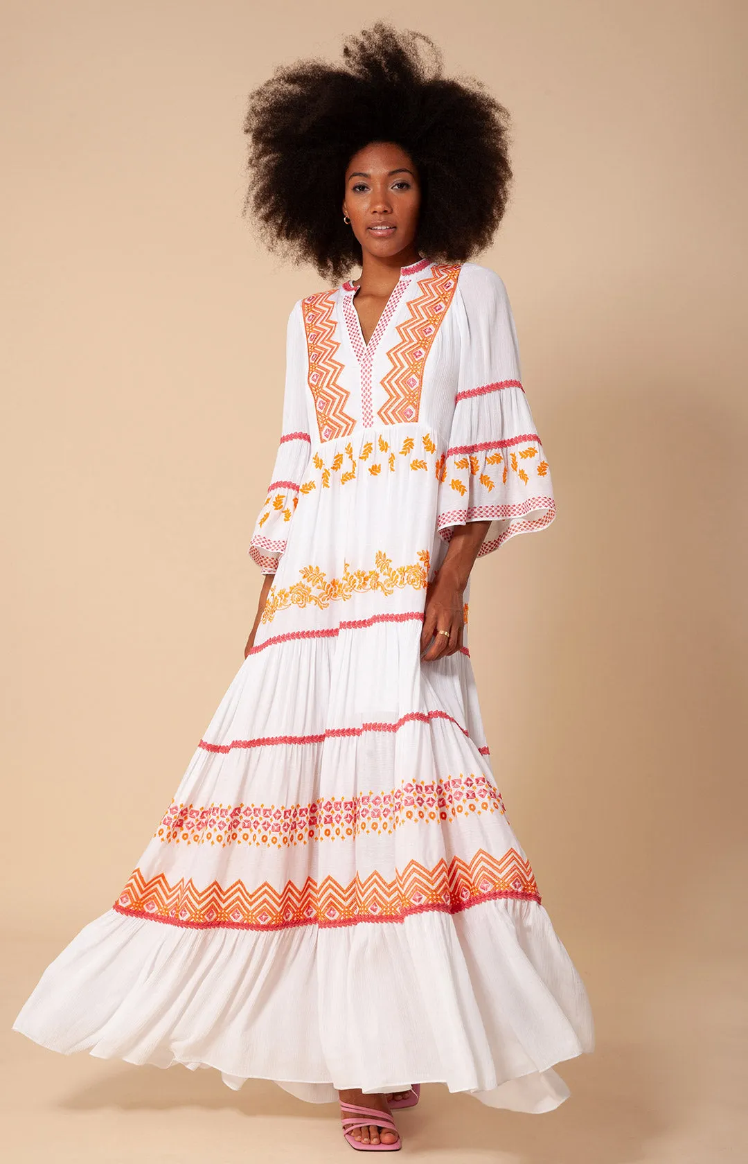 Taliah Embroidered Crinkle Gauze Maxi Dress