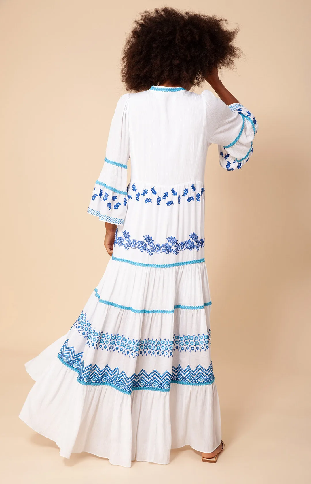 Taliah Embroidered Crinkle Gauze Maxi Dress