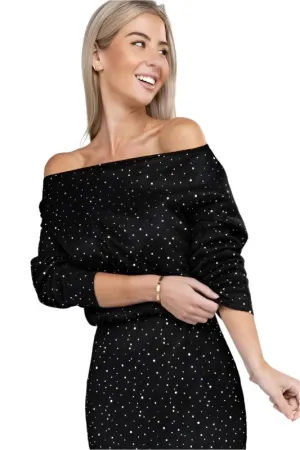 TEEK - Black Off Shoulder Sequin Dress