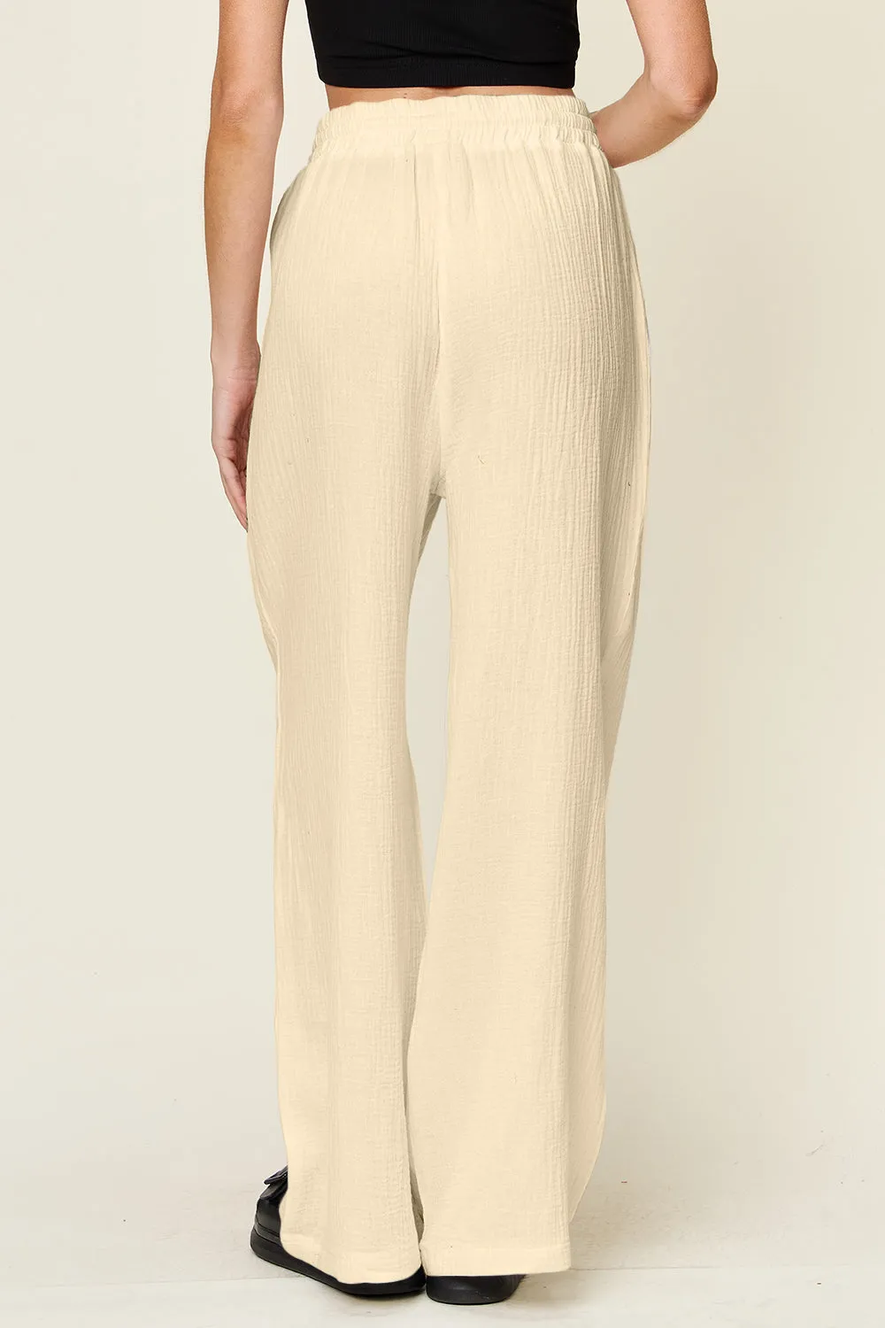 Texture Drawstring Wide Leg Pants