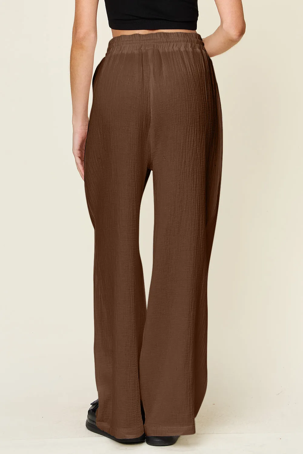 Texture Drawstring Wide Leg Pants