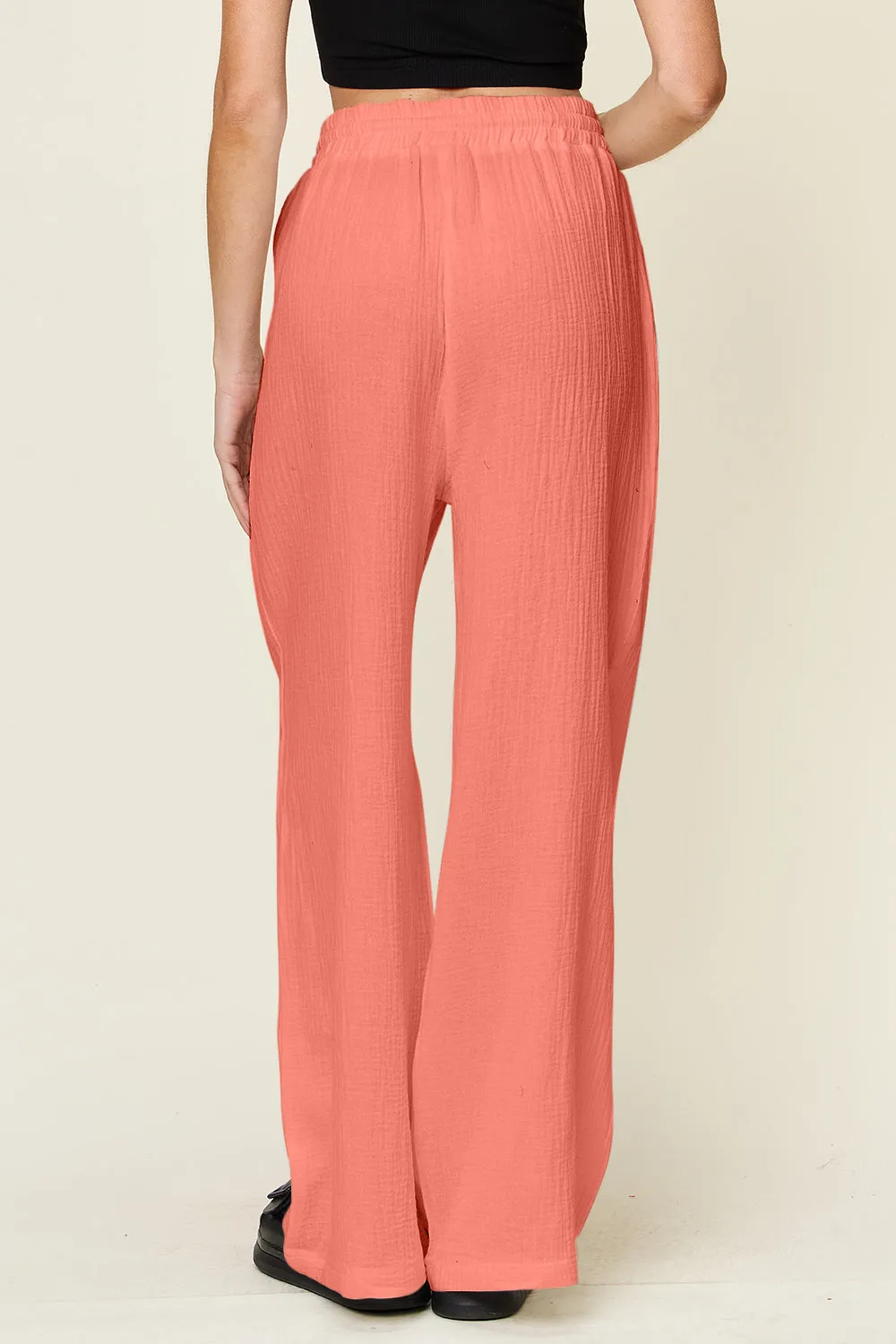 Texture Drawstring Wide Leg Pants