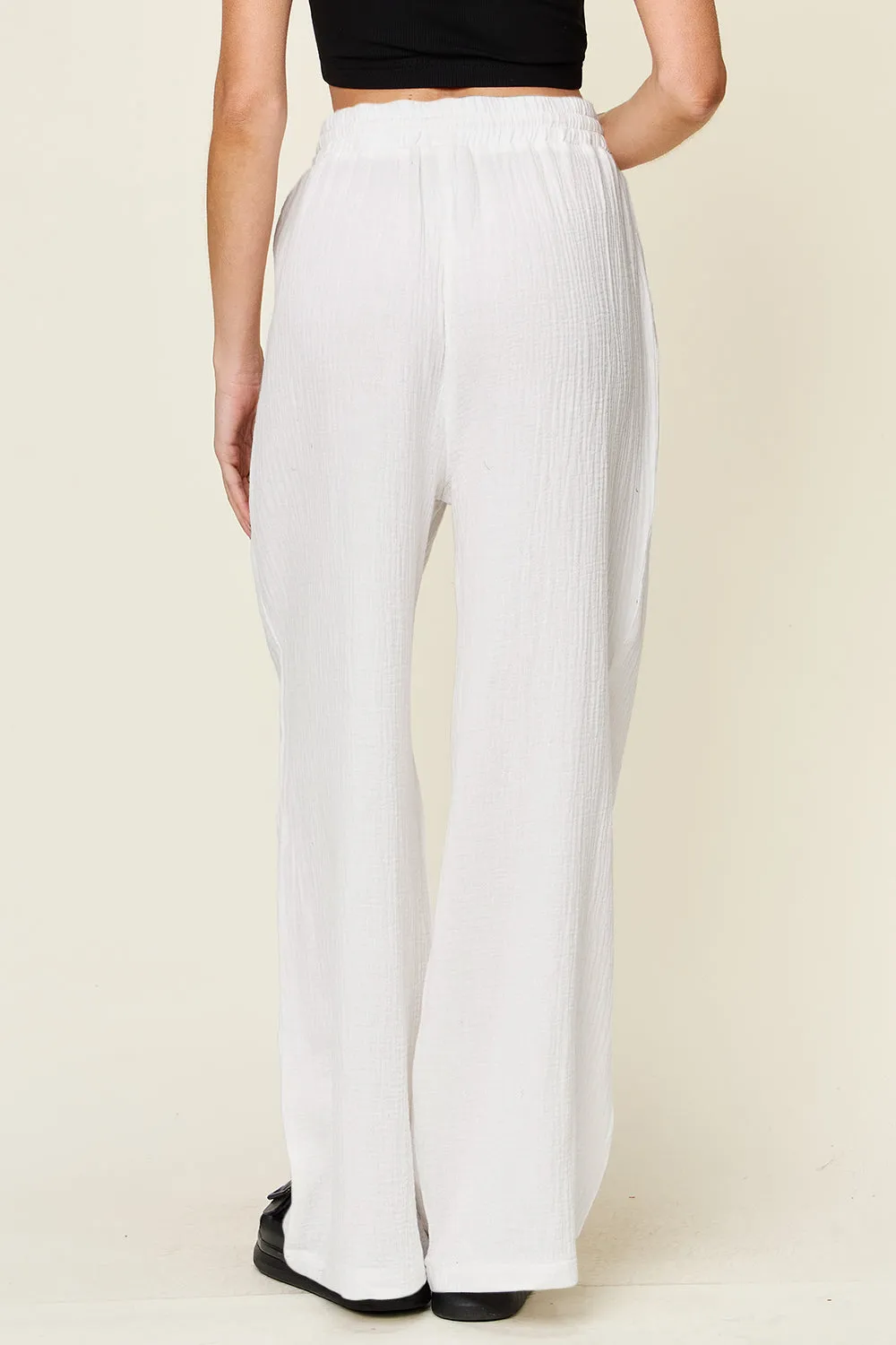 Texture Drawstring Wide Leg Pants