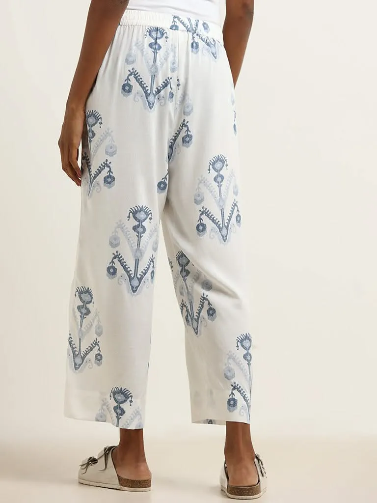 Utsa Blue Ethnic Print Palazzos