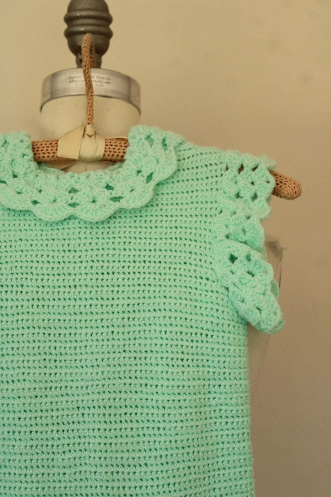 Vintage Mint Green Knit Little Girls Frock