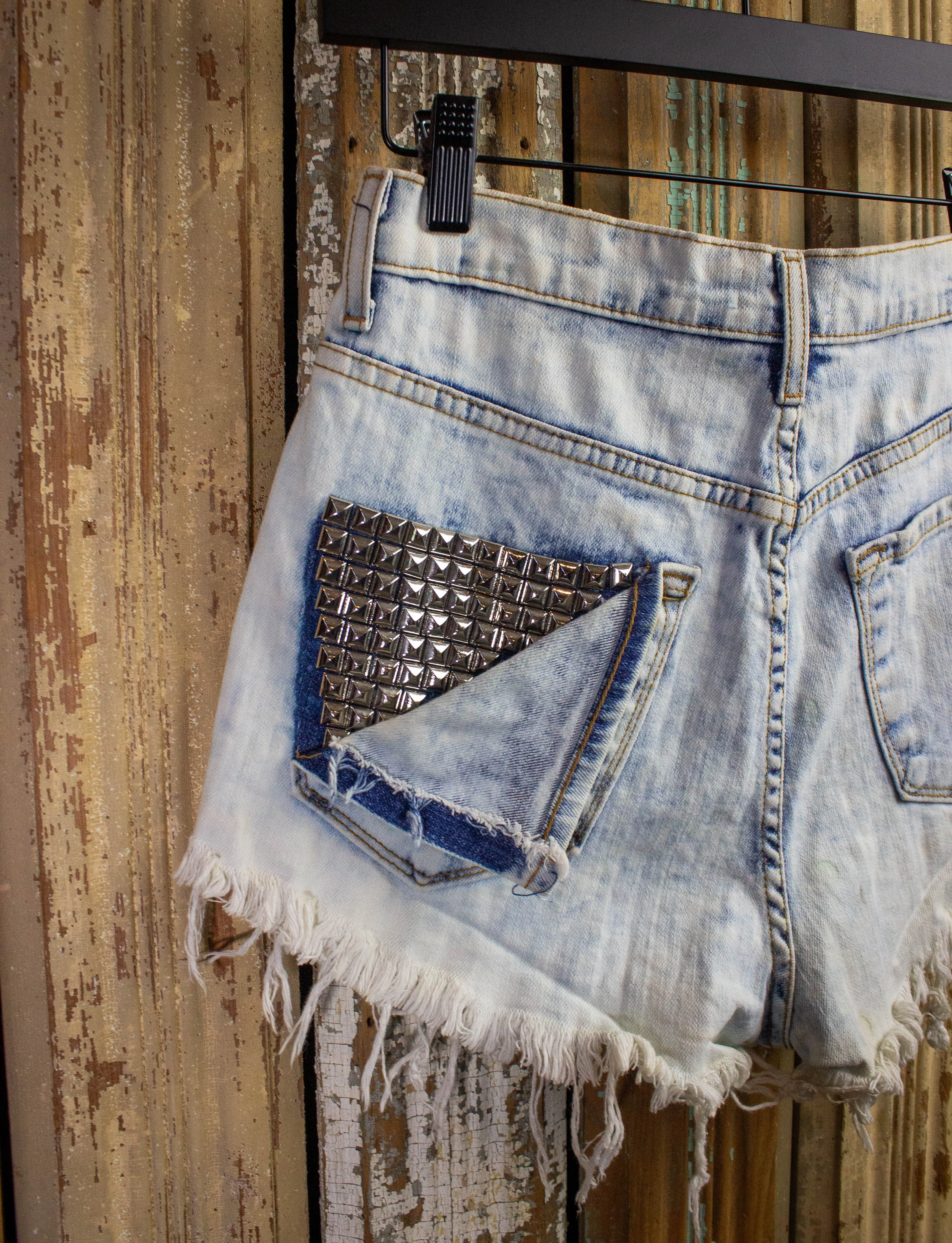 Vintage Necessary Studded Cut Off Denim Shorts Acid Wash 29w