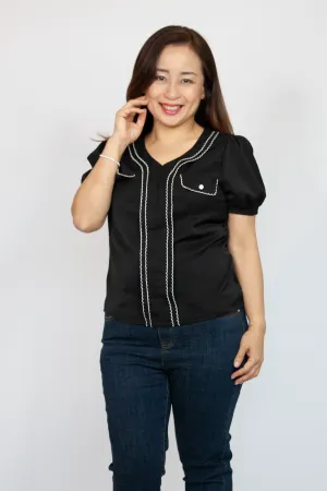 Wave Line Double Flap Pocket Blouse