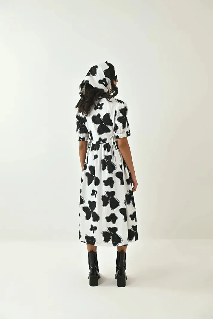 White & Black Floral Ladies Casual Dress