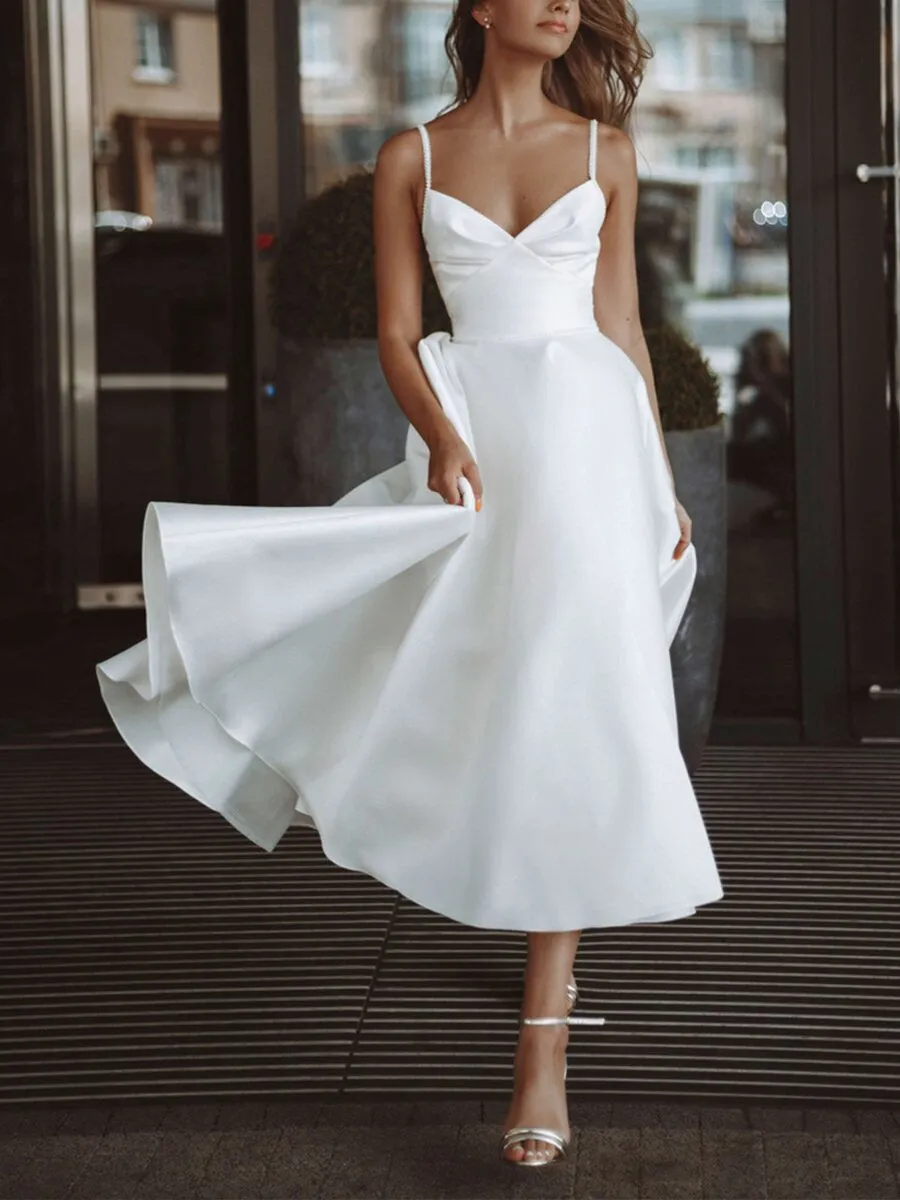 White Suspenders Big Swing Dress Gown