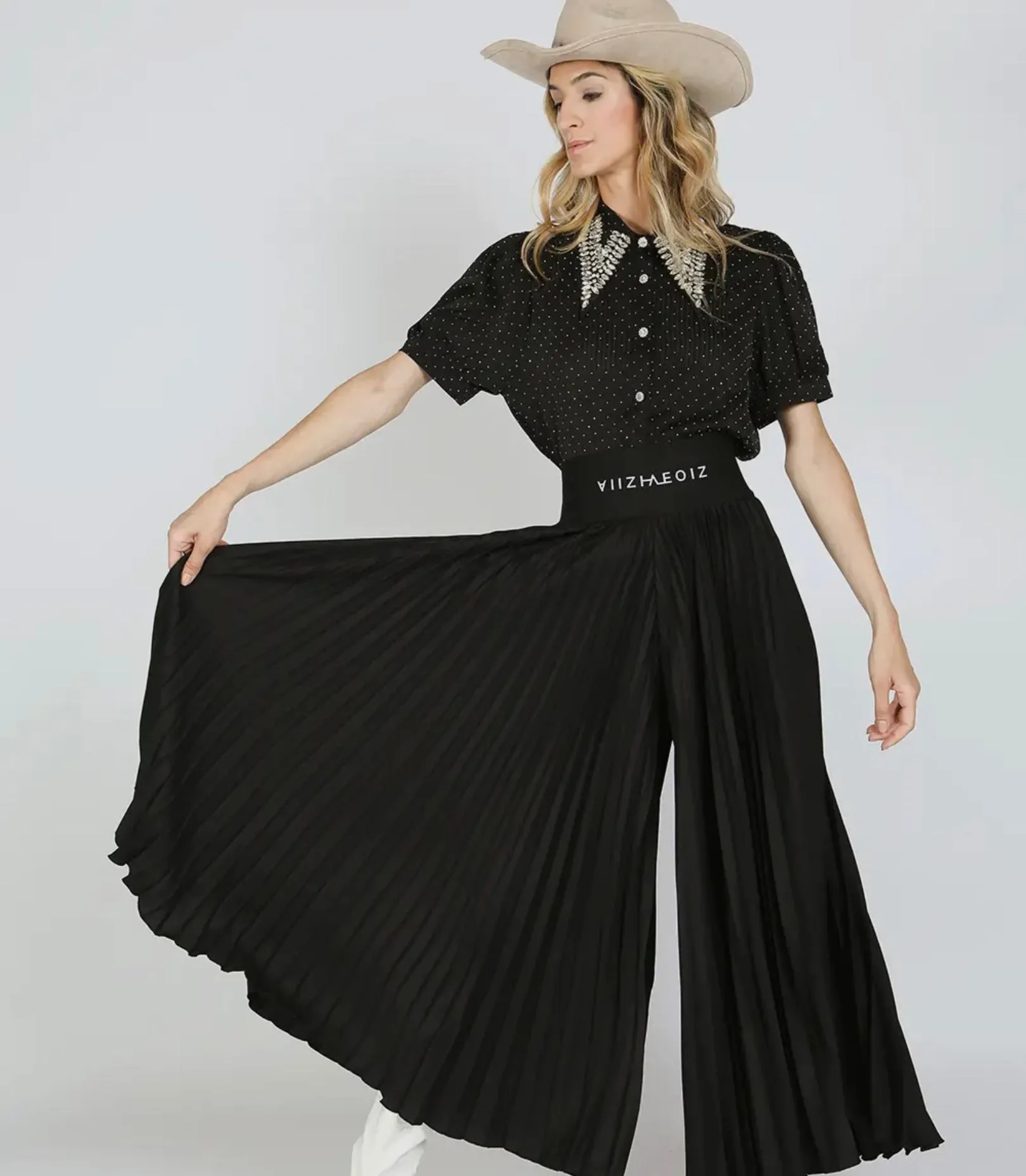 Wide Leg Black Pleated Pants