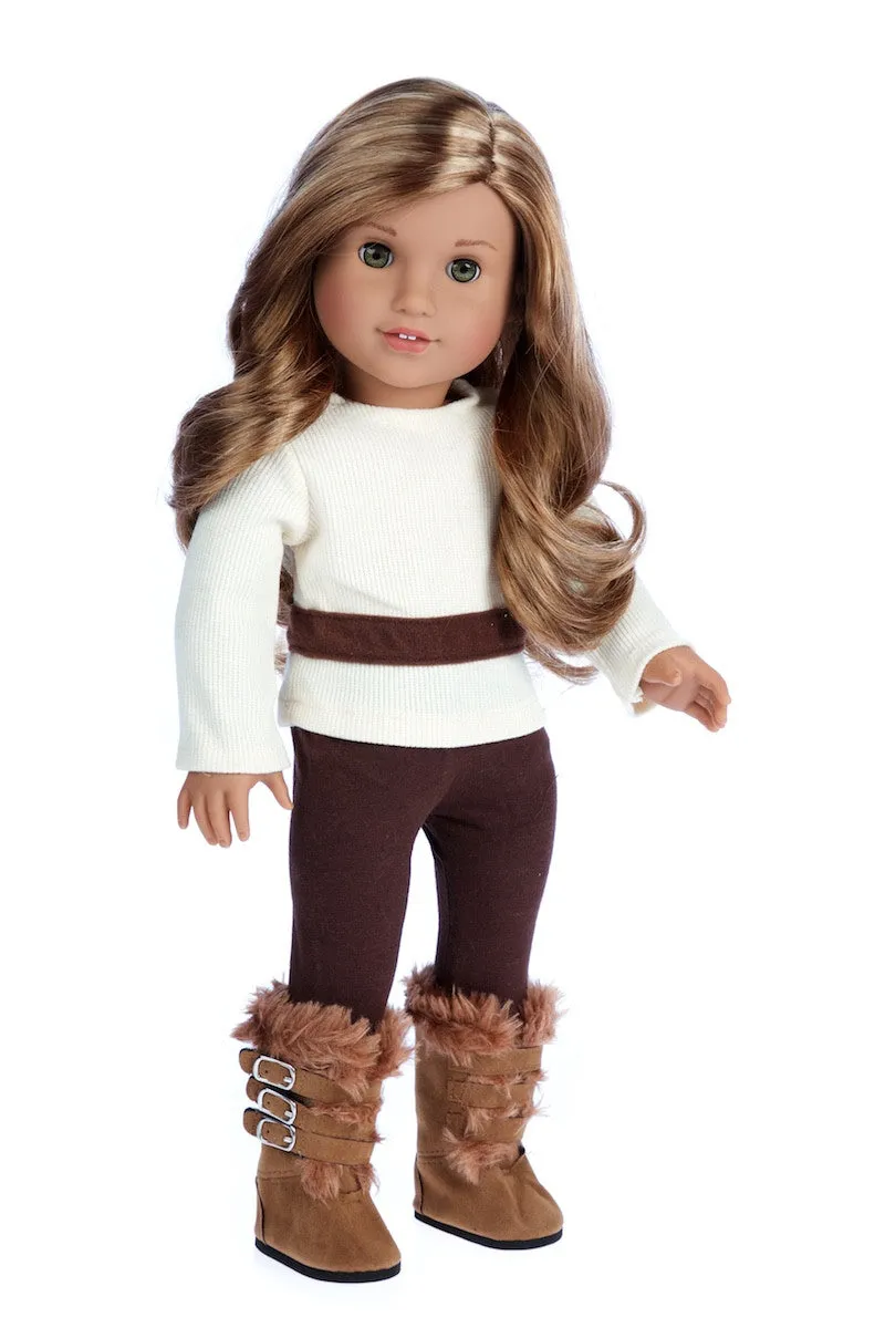 Wild Cat - Clothes for 18 inch Doll - Faux Fur Vest and Boots, Chocolate Pants and Ivory Blouse