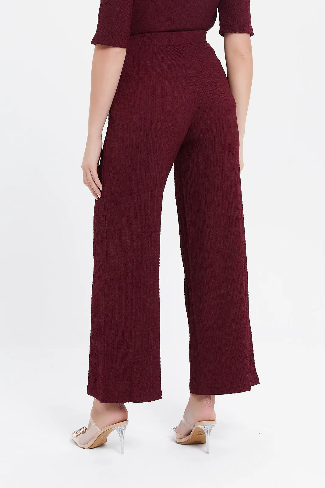 Women Burgundy Wide Leg Pants