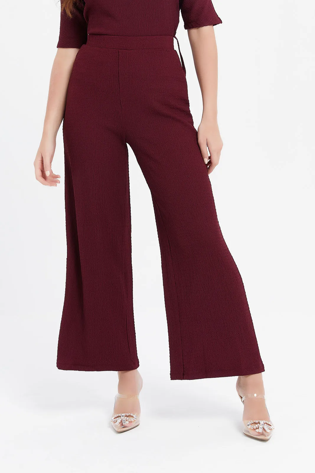 Women Burgundy Wide Leg Pants