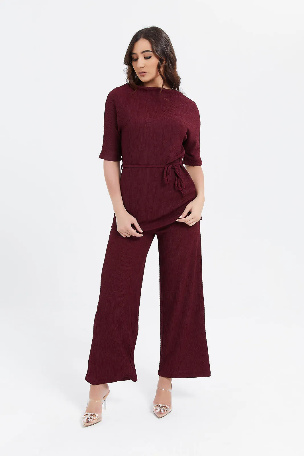 Women Burgundy Wide Leg Pants