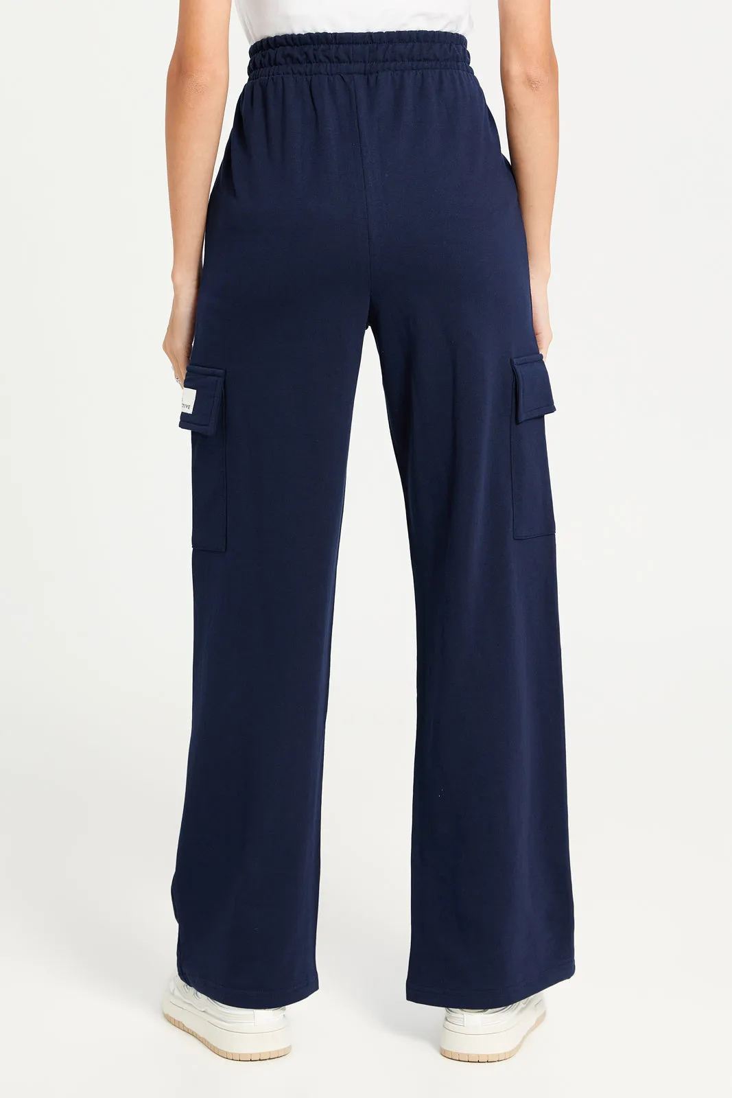 Women Navy Wide Leg Cargo Pants