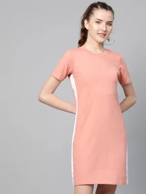 Women Peach Side Tape Bodycon Dress