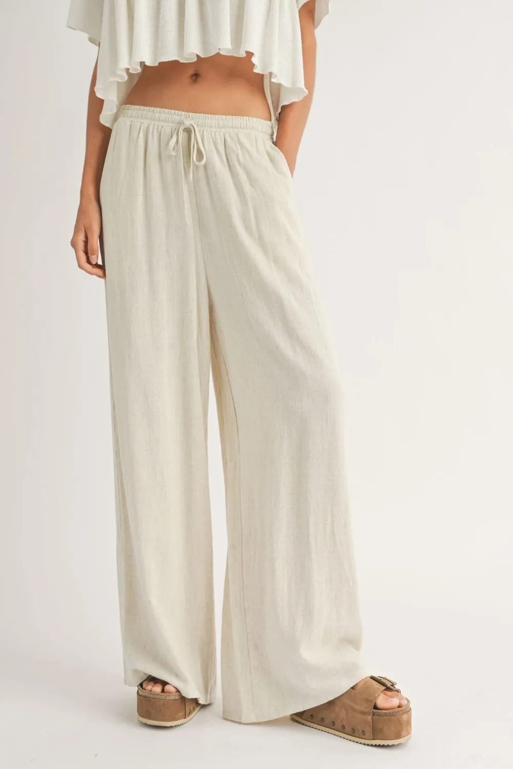 Women's Linen Blend Wide Leg Summer Pants | Oatmeal