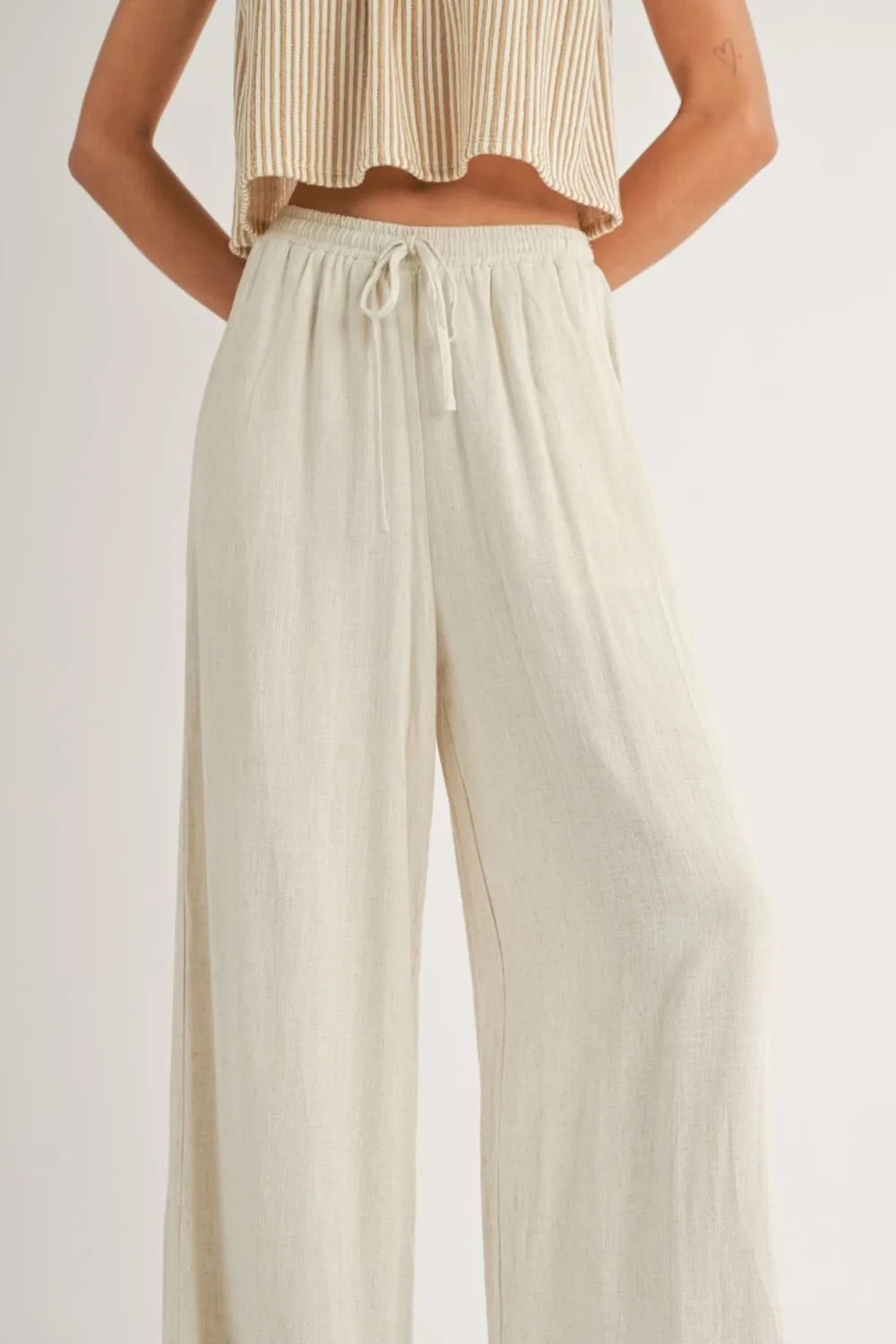 Women's Linen Blend Wide Leg Summer Pants | Oatmeal