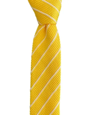 Yellow and White Striped Men's Knit Necktie