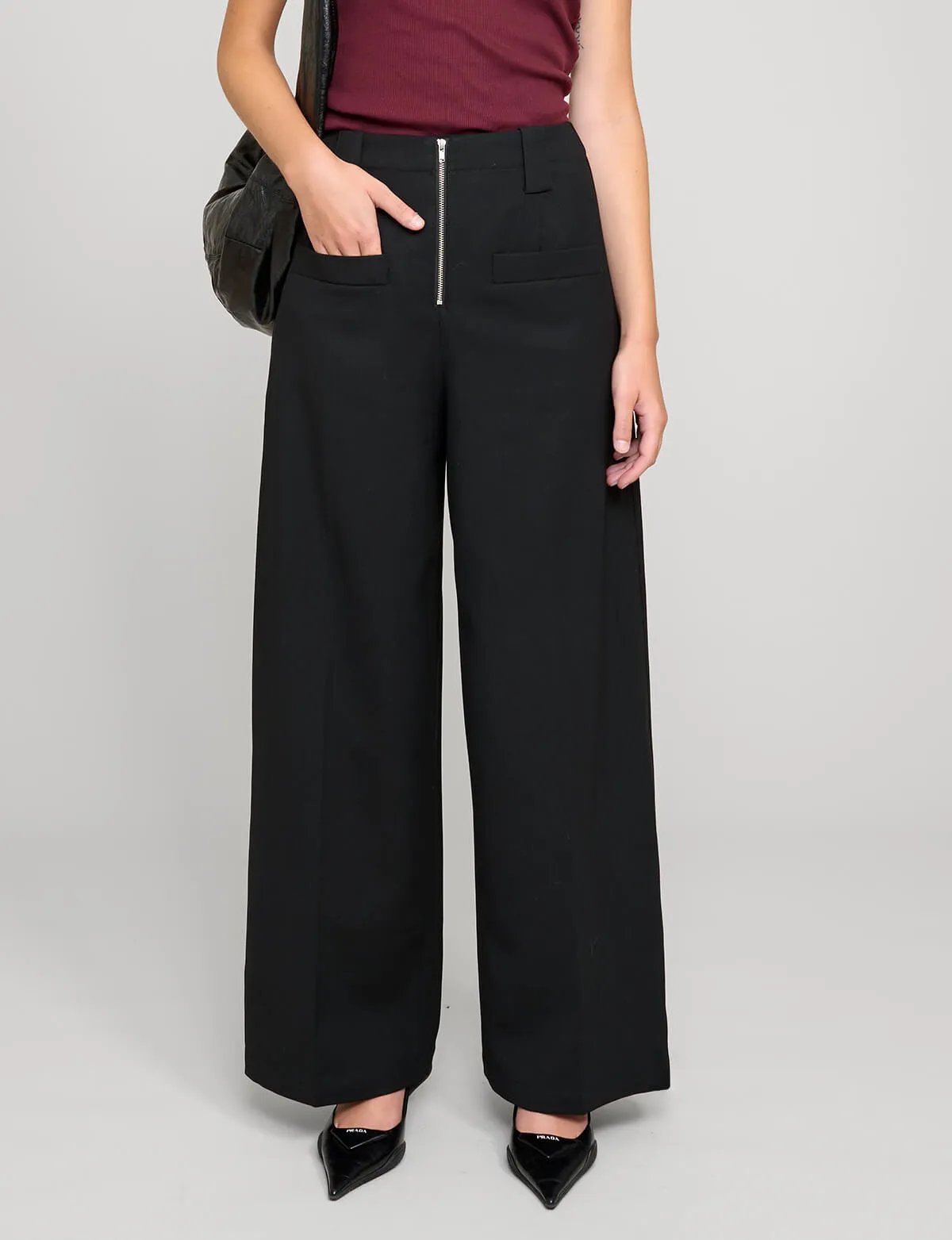 Zip Black Wide-Leg Pants