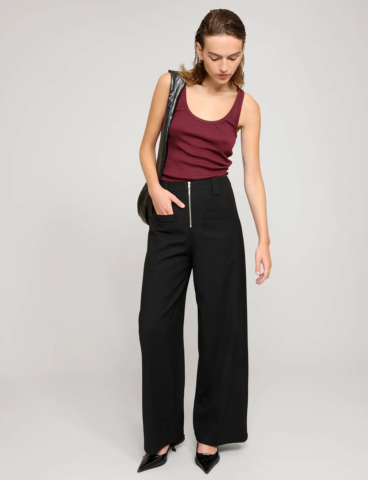 Zip Black Wide-Leg Pants