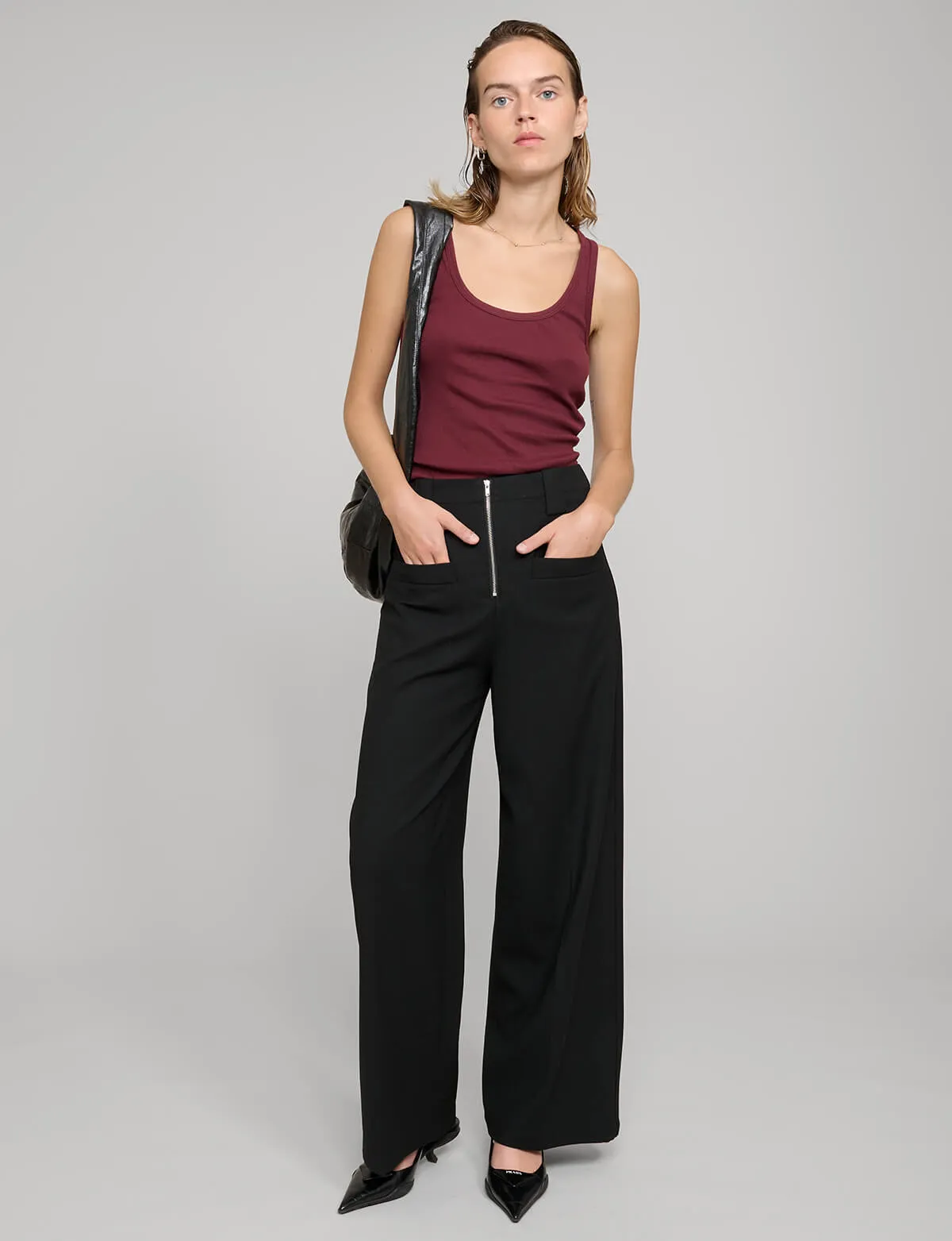 Zip Black Wide-Leg Pants