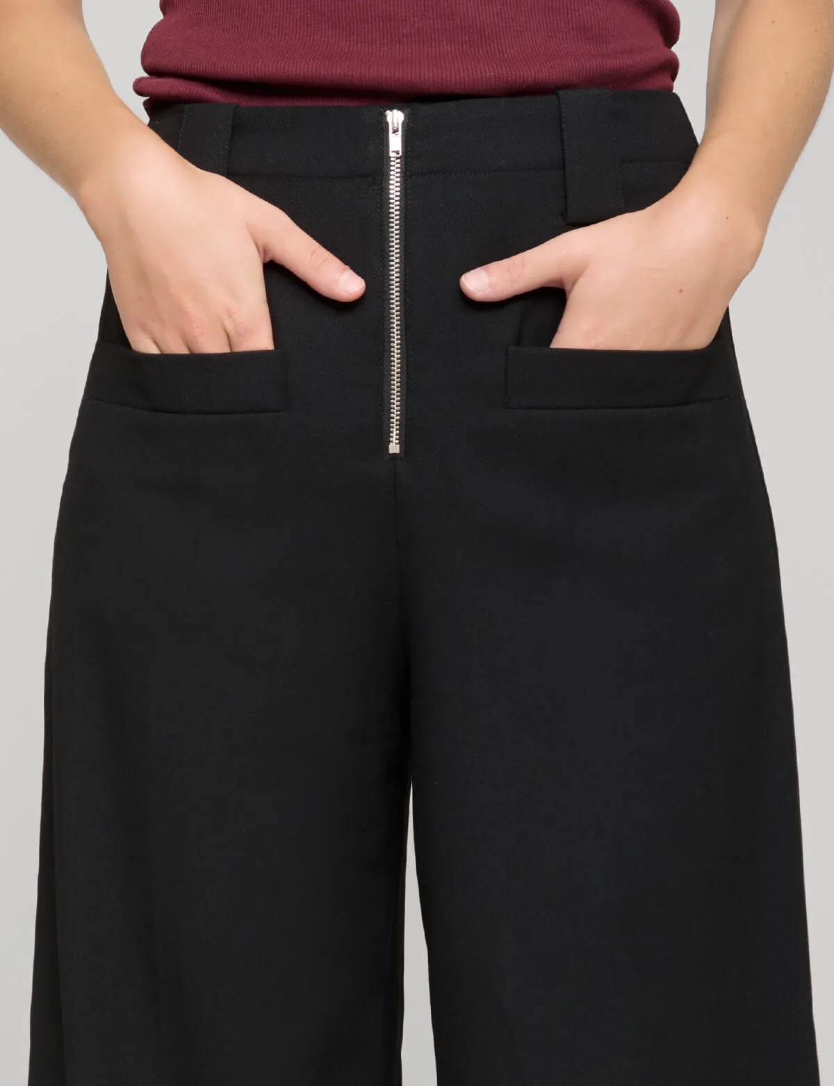 Zip Black Wide-Leg Pants